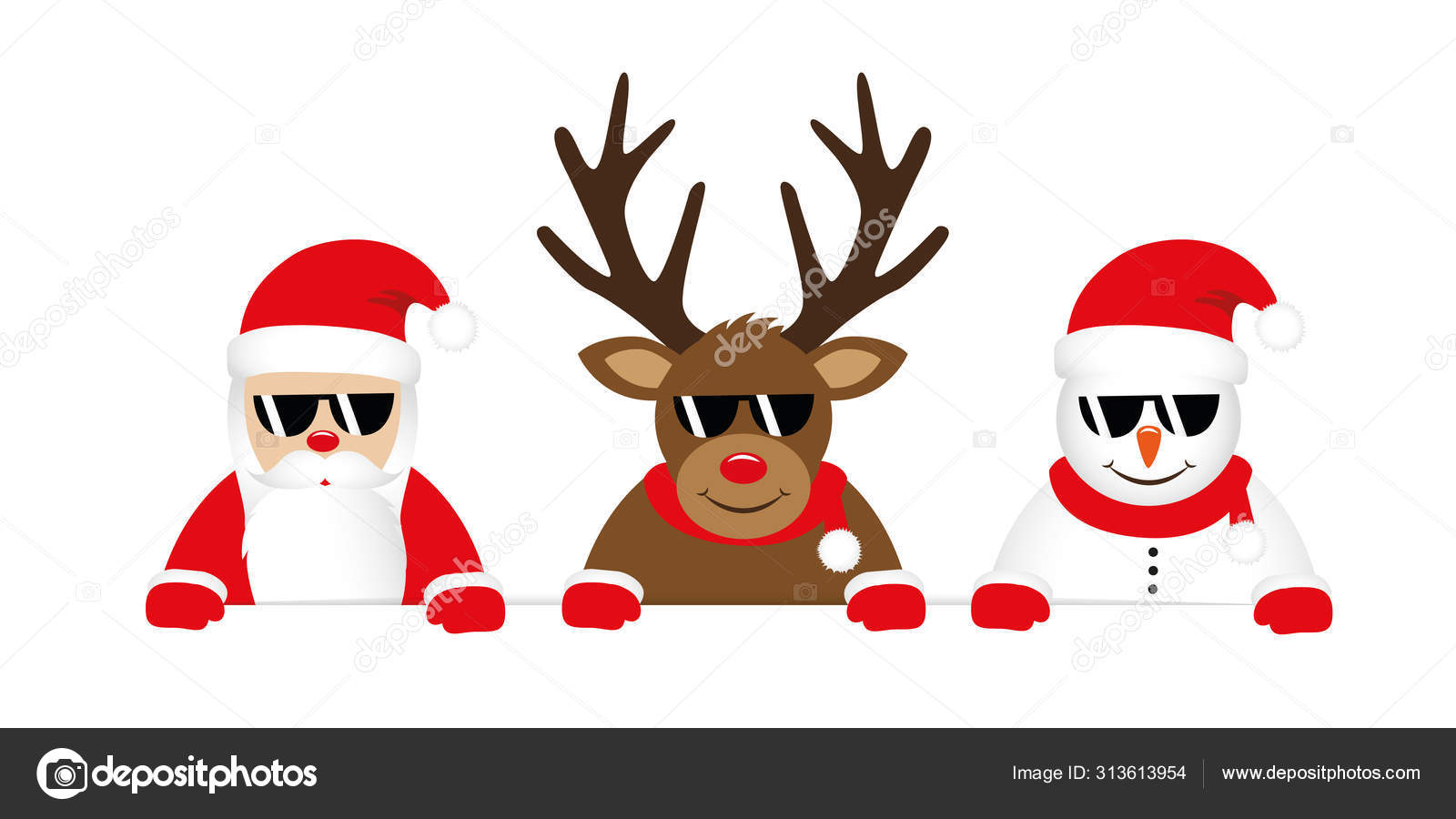 Lindo renos santa claus y muñeco de nieve de dibujos animados con