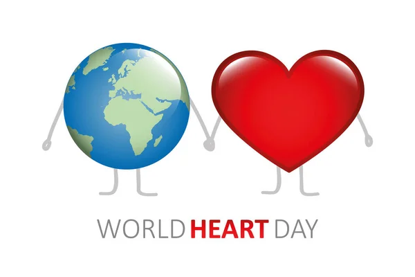 Світ день серця земля і серце тримає руки мультфільм — стоковий вектор