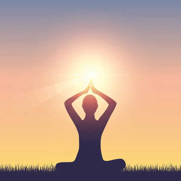 Meditáló személy nyári réten napsütésben — Stock Vector