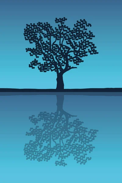 Отражение силуэта дерева в море — стоковый вектор