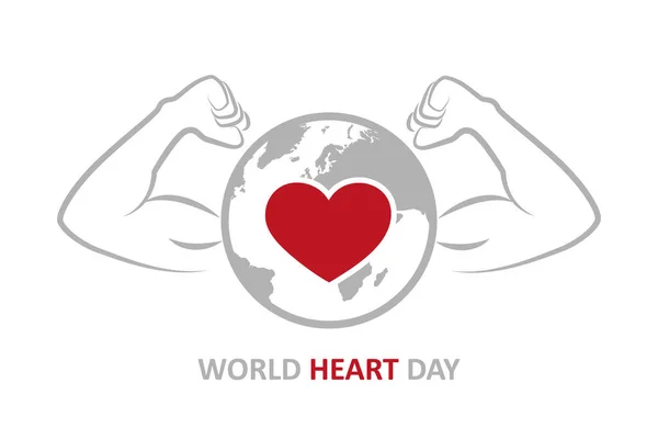 Всесвітній день серця сильне серце з м'язистими руками — стоковий вектор
