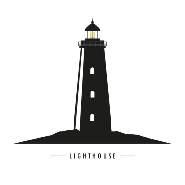 deniz feneri silueti simgesi beyaza izole edildi