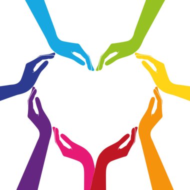 Renkli insan elleri bir kalp oluşturur