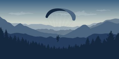 Mavi dağlarda yamaç paraşütü doğa manzarası