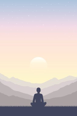 Dağ zeminli meditasyon konsepti silueti