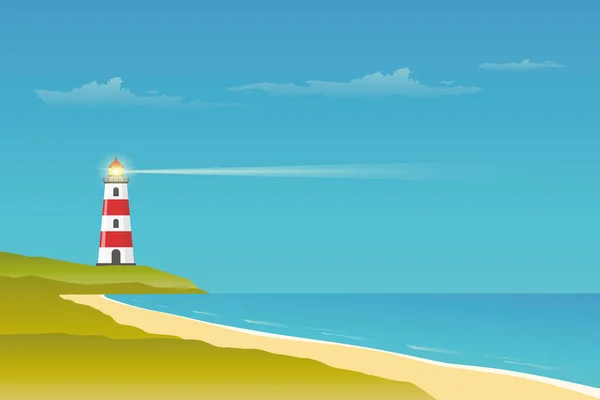 Leuchtturm am blauen Himmel in Strandnähe — Stockvektor