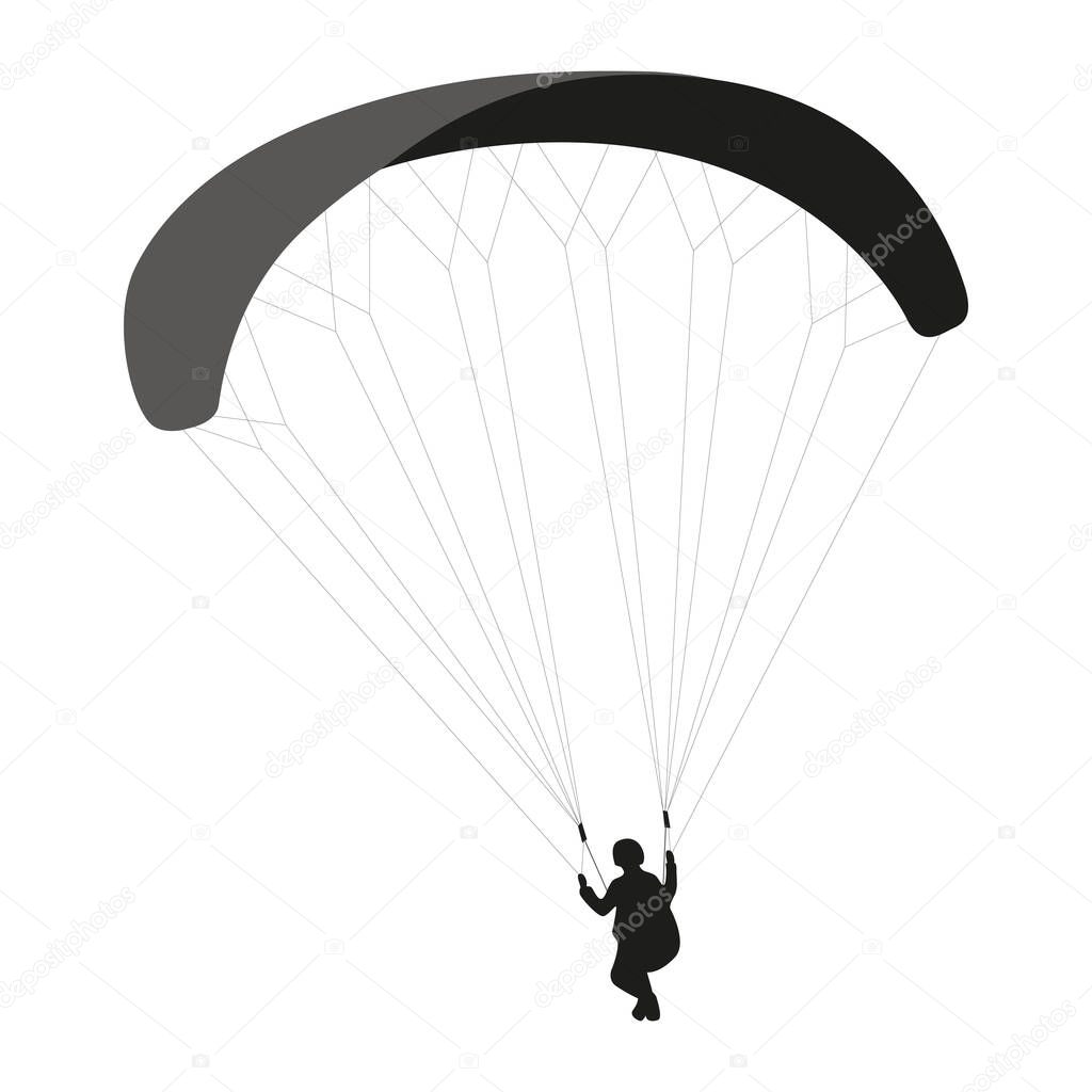 paragliding silhouette isolated on white background