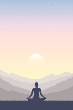 Dağ zeminli meditasyon konsepti silueti