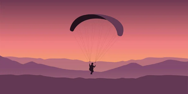 紫色の山を背景にしたパラグライダーの冒険 — ストックベクタ