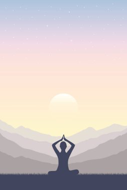 Dağ zeminli meditasyon konsepti silueti