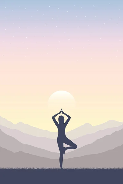 Meisje maakt yoga op berglandschap — Stockvector