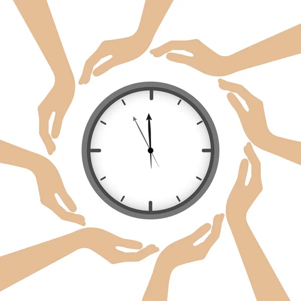 Horloge au milieu des mains humaines — Image vectorielle