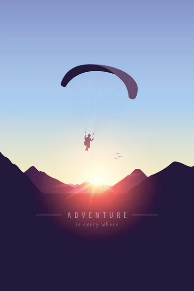 Parapente aventure montagne paysage au coucher du soleil — Image vectorielle