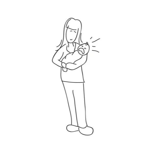 Η μητέρα κρατά το μωρό που κλαίει στην αγκαλιά της — Διανυσματικό Αρχείο