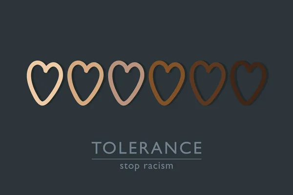 Megállítani a rasszizmus tolerancia koncepció a szív különböző színekben — Stock Vector