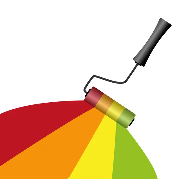 Pintura con diferentes colores con rodillo sobre fondo blanco — Vector de stock