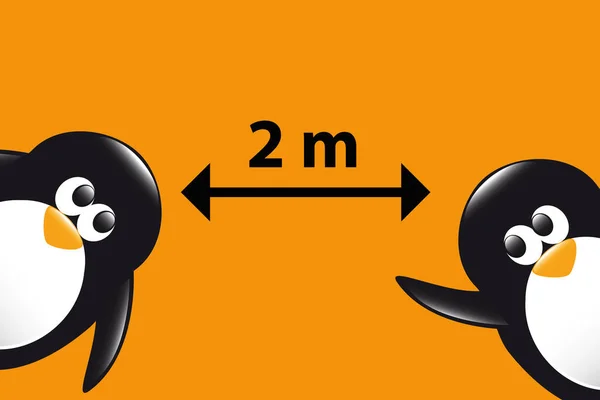 Social distance funny penguins cartoon — Stock Vector