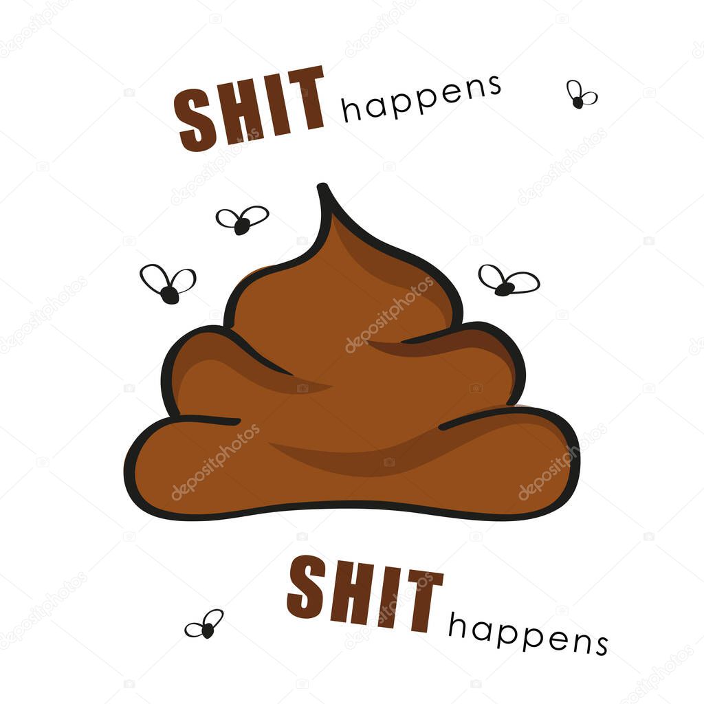 Brown poop shit happens typography vector illustration EPS10