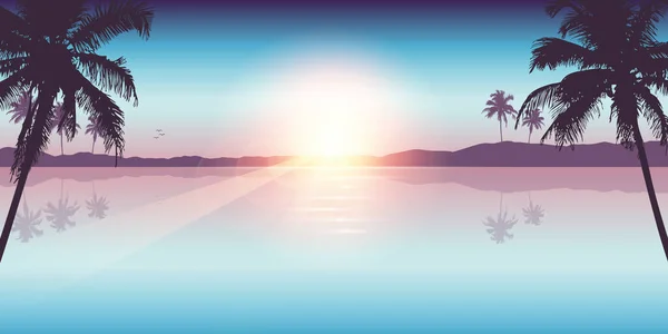 パラダイスパームビーチの風景夏の背景 — ストックベクタ