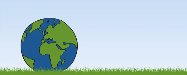 Planeet aarde op groene weide banner — Stockvector