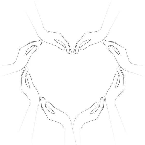 Mani umane formano un cuore isolato su sfondo bianco — Vettoriale Stock