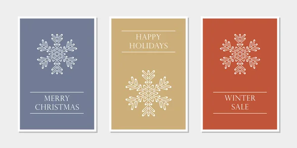 Conjunto de tarjetas de felicitación de Navidad con copo de nieve — Vector de stock