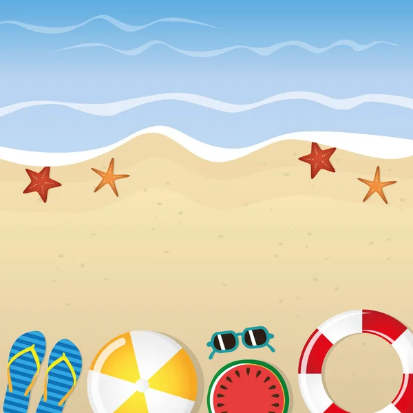 Verschiedene Strandutensilien Sommer Urlaub Hintergrund — Stockvektor