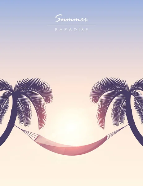 Hamac entre palmiers vacances d'été au coucher du soleil — Image vectorielle