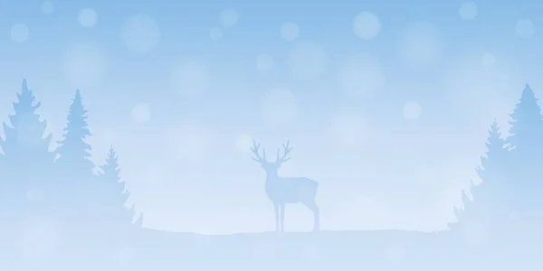 驯鹿在雪地的冬季森林景观明亮的横幅 — 图库矢量图片