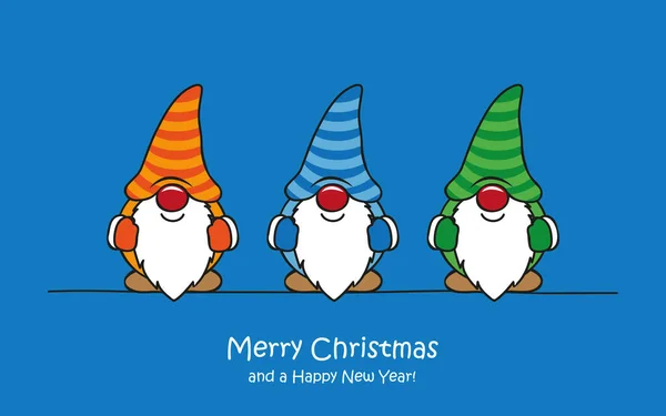 快乐的圣诞贺卡，上面有可爱有趣的矮人 — 图库矢量图片