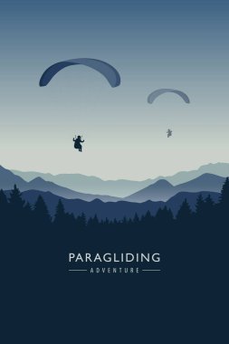 Mavi dağ arka planında paraşüt macerası