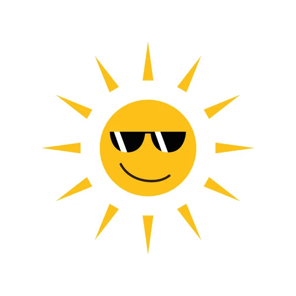 Felice sole divertente con occhiali da sole isolati su bianco — Vettoriale Stock