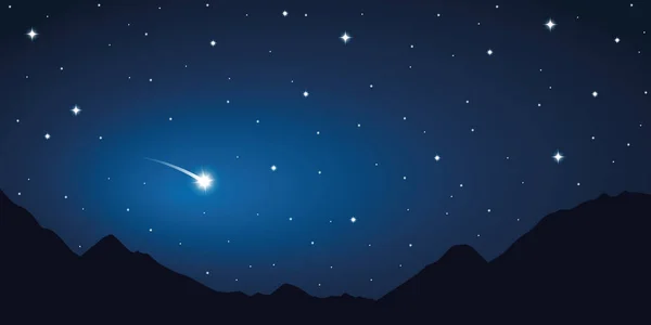 Πεφταστέρι έναστρο ουρανό στα βουνά — Διανυσματικό Αρχείο