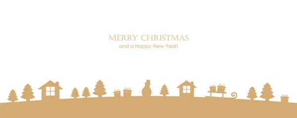 Weihnachtstal Winter Banner mit Tannenhaus und Geschenk — Stockvektor
