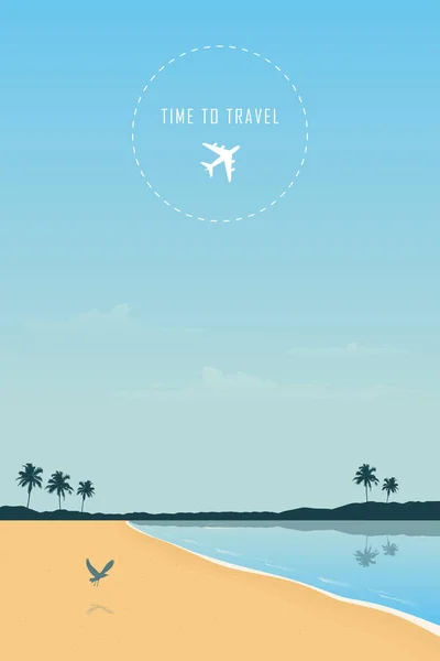 Tiempo para viajar hermosa playa de palmeras junto al océano — Vector de stock