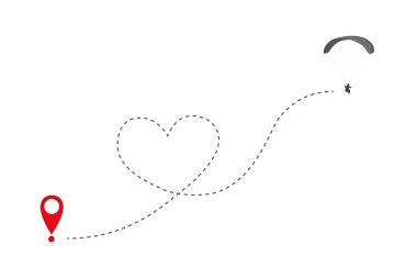 paraglider flies in heart form to the destination clipart