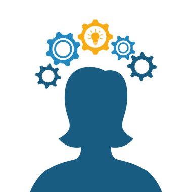 Kafasında dişliler olan bir kadın silueti