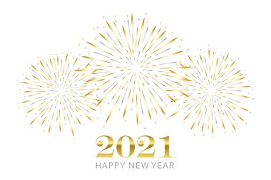 Yeni yıl tebrik kartı 2021 'de altın ve gümüş havai fişeklerle