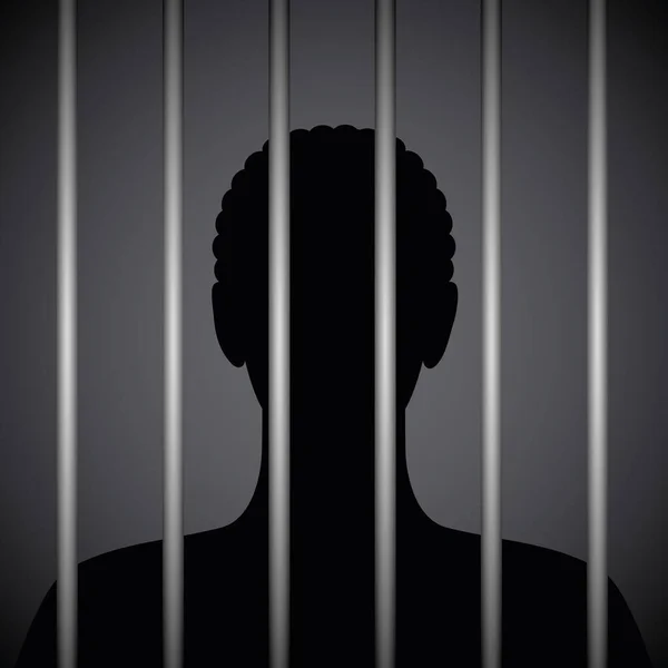 Homem em uma prisão atrás de barras de prisão silhueta — Vetor de Stock