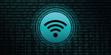 İkili kod arka planına sahip wifi dijital afişi