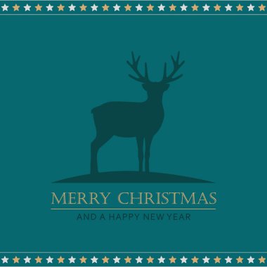 Geyik ve yıldızlı Noel tebrik kartı.