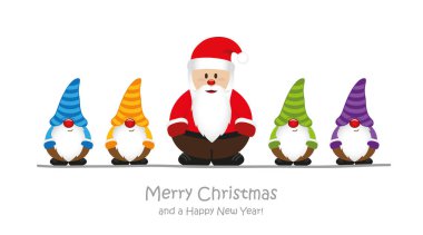 Sevimli Noel Baba ve yardımcısı cüce noel karikatürü
