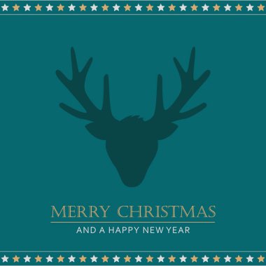 Geyik ve yıldızlı Noel tebrik kartı.