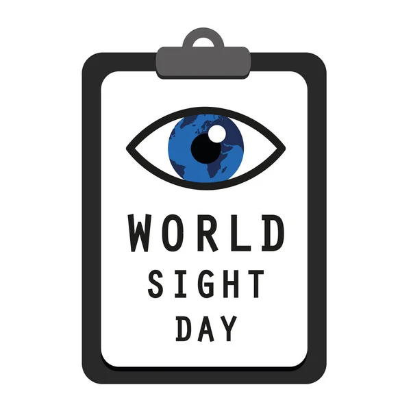 带视力测试的剪贴板上的世界视力日蓝眼睛 — 图库矢量图片