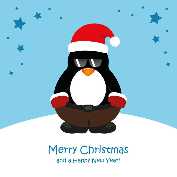 cute christmas penguin with sunglasses cartoon