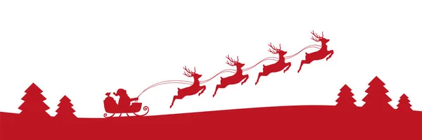 Santa Claus en un trineo con bandera de Navidad de renos — Vector de stock