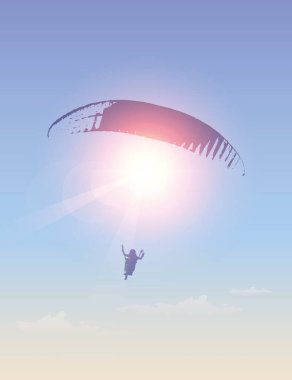 Güneşli gökyüzü arka planında paraşütlü macera paraglider