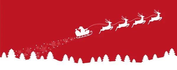 Banner de navidad santa claus en un trineo con renos — Vector de stock