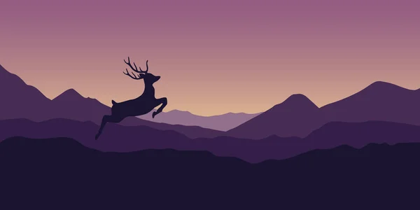 紫の山に飛び込む鹿 — ストックベクタ