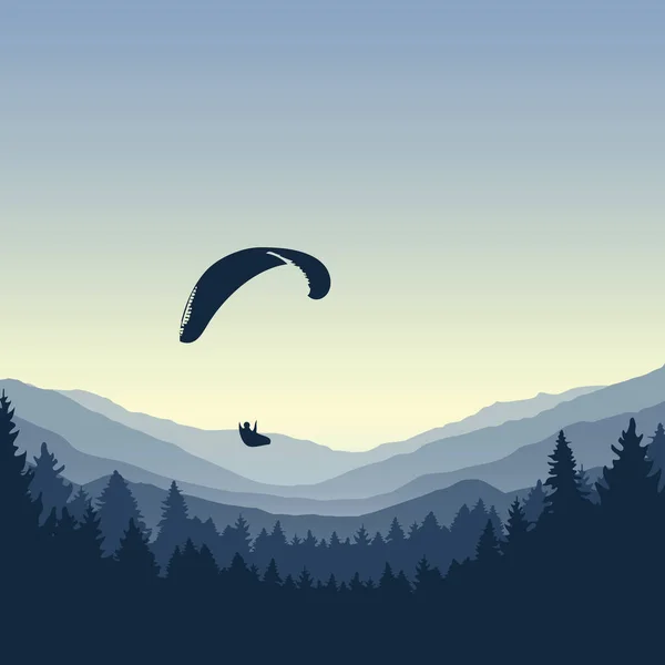 滑翔伞探险蓝色山景 — 图库矢量图片